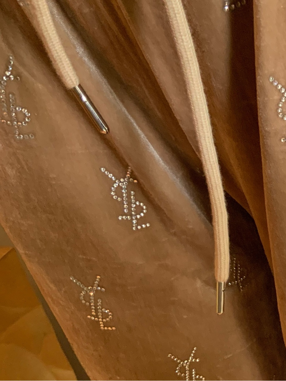 Designer inspired velvet tan bling pants sz m